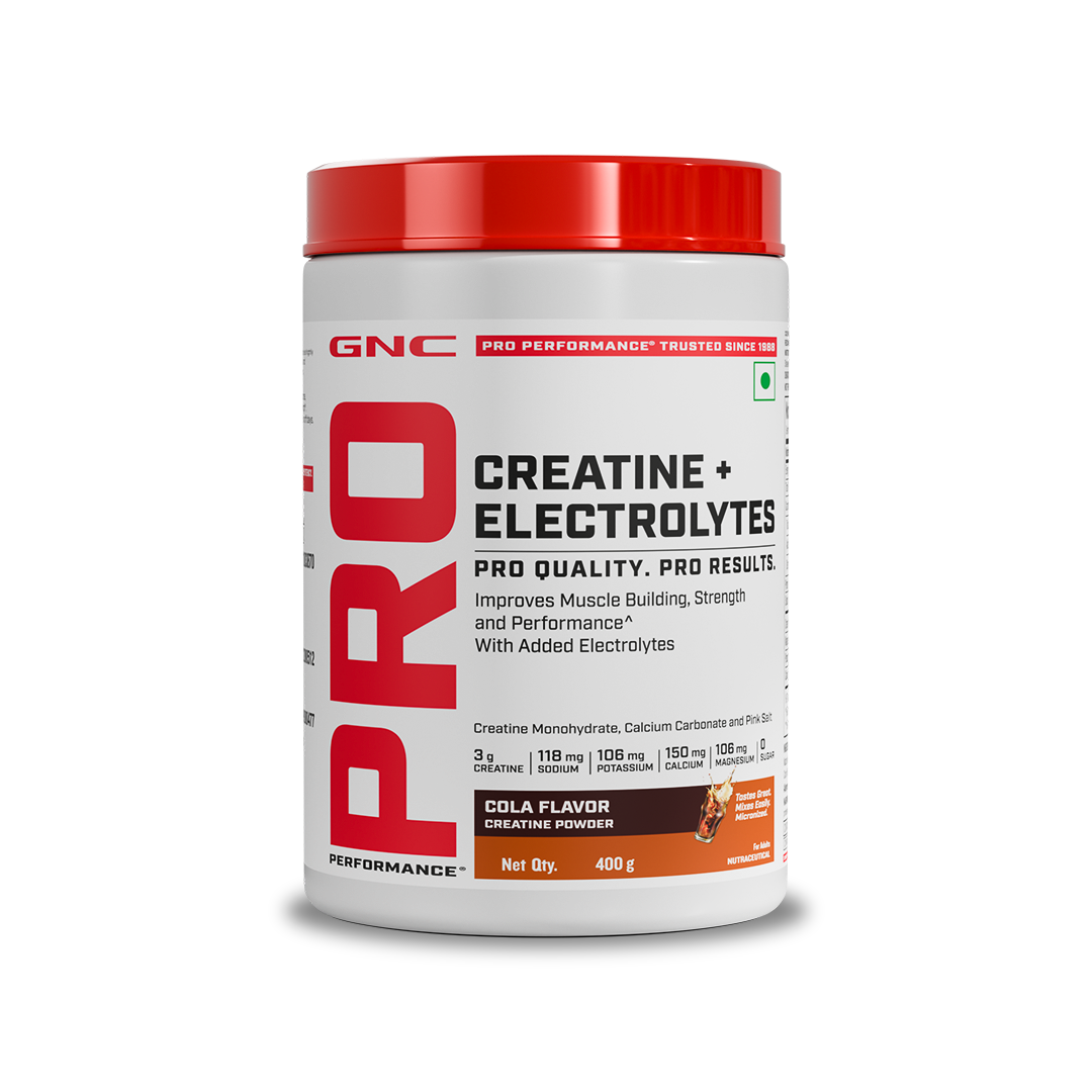 GNC Creatine+ Electrolytes | 3g Creatine Monohydrate + Sodium, Potassium, Calcium, Magnesium | Boosts Muscle Growth, Hydration, Energy & Recovery | Zero Sugar | 100% Veg | 400g | Cola