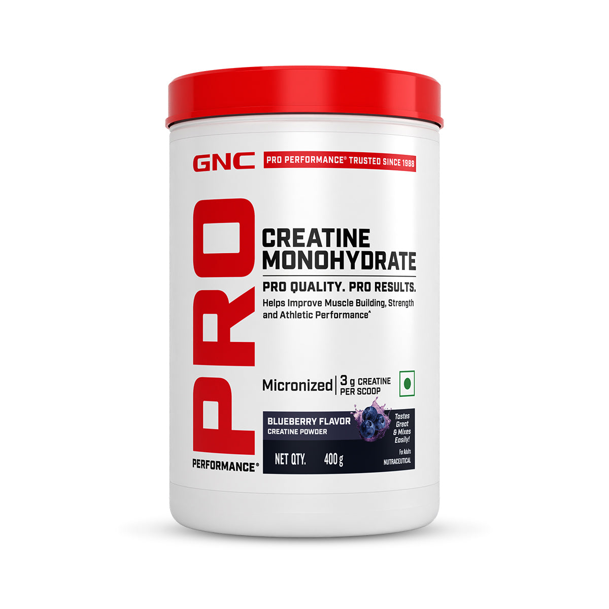 GNC Pro Performance Creatine Monohydrate | 400 gm | Boosts Athletic Performance | Micronized & Instantized | Fuels Muscles | Provides Energy Support for Heavy Workout | Blueberry
