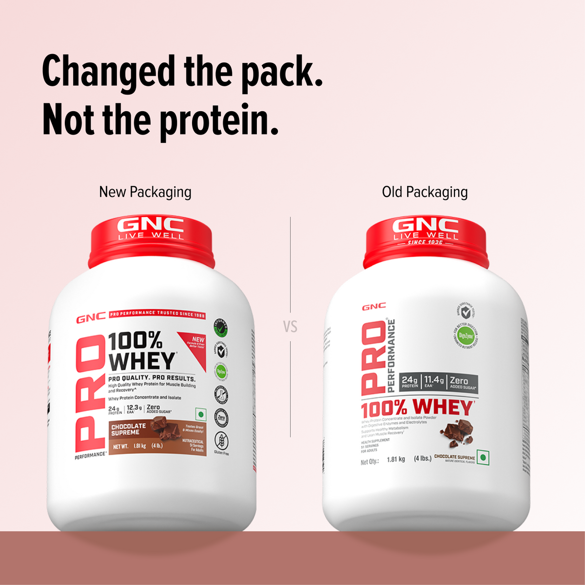 GNC Pro Performance 100% Whey Protein | New Formulation | 24g Protein, 5.7g BCAAs, 12.3g EAAs | Added DigeZyme® |  Low Carb (4.51g), No Added Sugar I Chocolate Supreme I 1.81 Kg