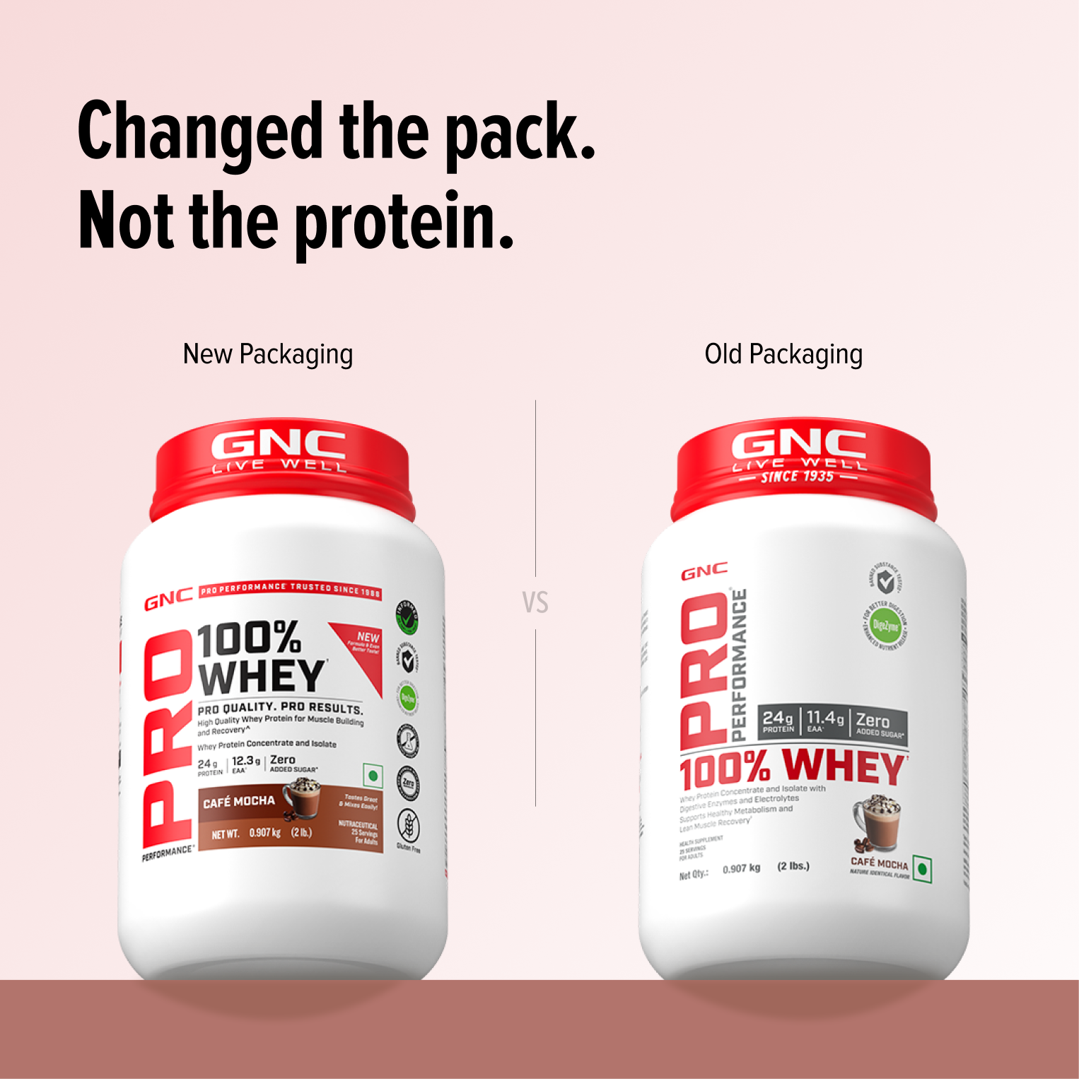 GNC Pro Performance 100% Whey Protein | New Formulation | 24g Protein, 5.7g BCAAs, 12.3g EAAs | Added DigeZyme® |  Low Carb (4.51g), No Added Sugar I Cafe Mocha I 907 GM