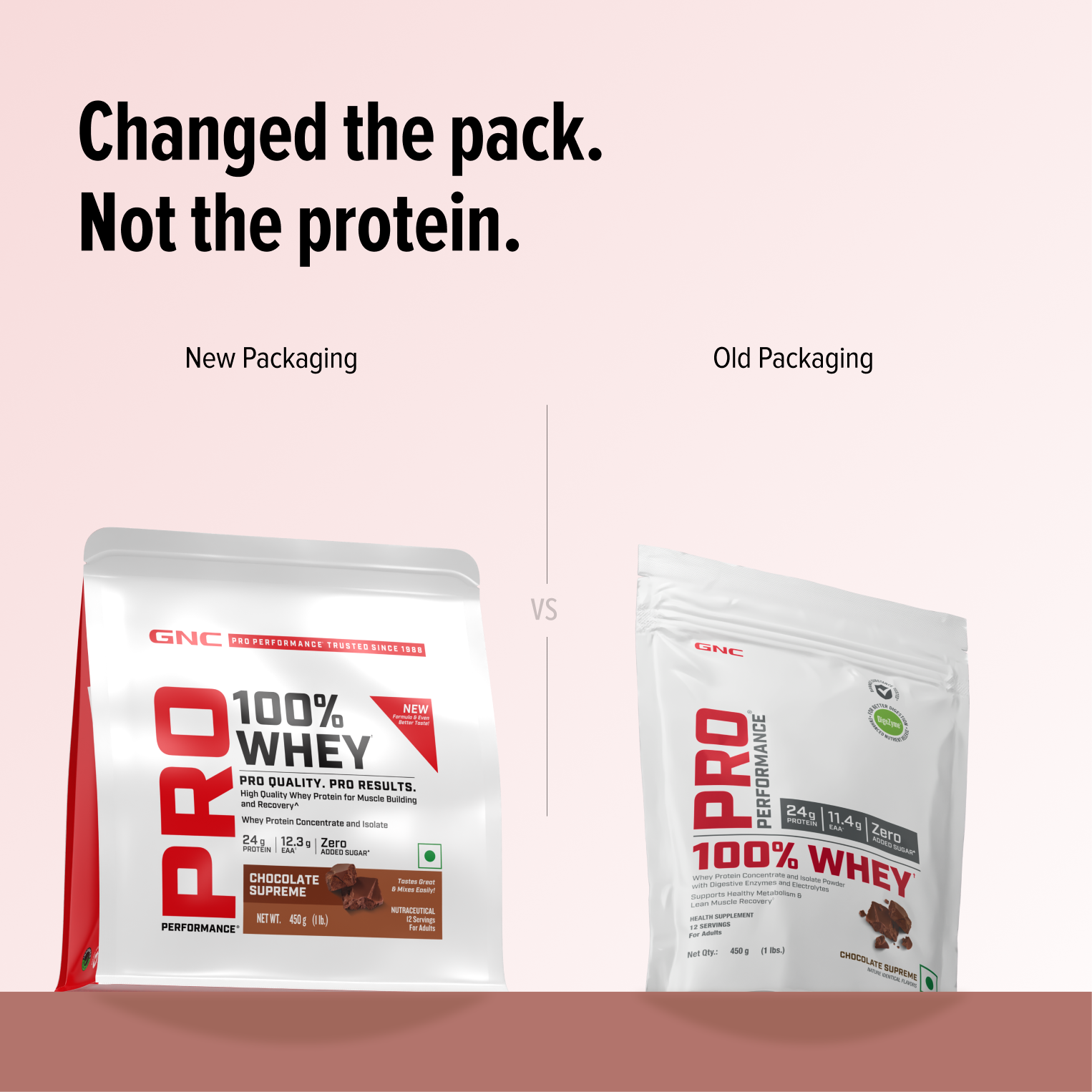 GNC Pro Performance 100% Whey Protein | New Formulation | 24g Protein, 5.7g BCAAs, 12.3g EAAs | Added DigeZyme® |  Low Carb (4.51g), No Added Sugar I Chocolate Supreme I 450 GM