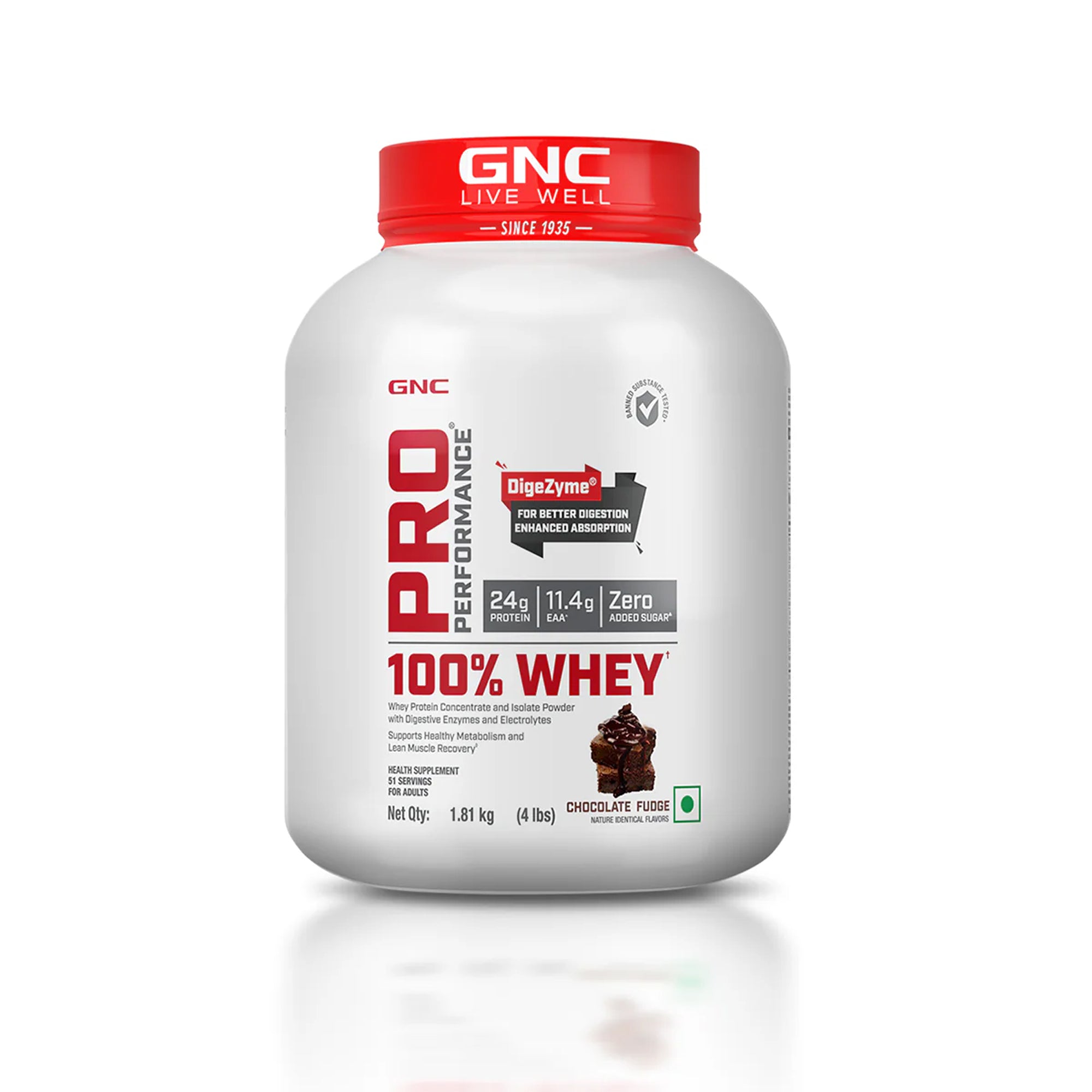GNC Pro Performance 100% Whey Chocolate Fudge + Creatine Monohydrate Combo - Builds Lean Muscles | Promotes Faster Recovery | Boosts Athletic Performance | Hydrates Muscle Cells | 4lbs / 250gm Combo
