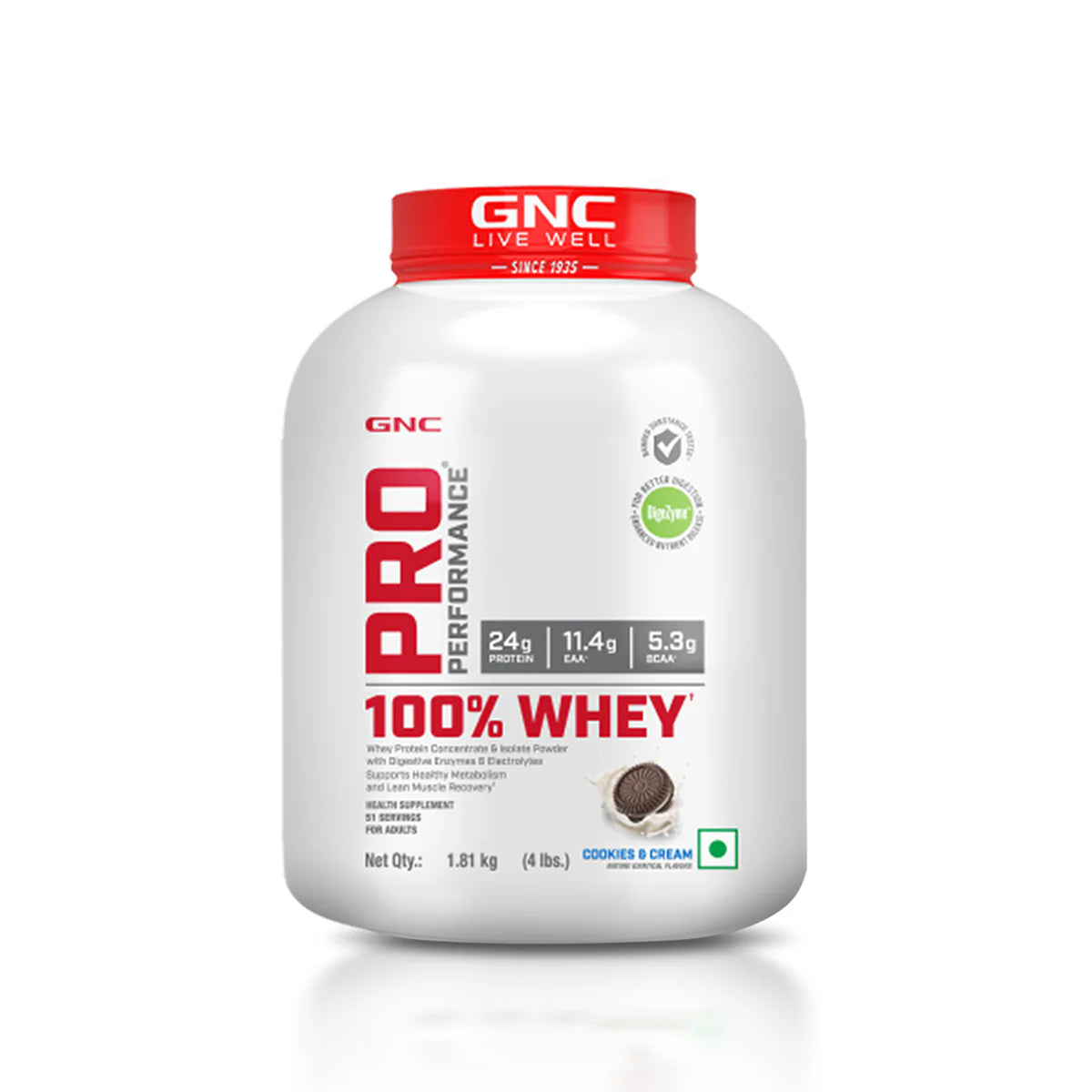 GNC Pro Performance 100% Whey Cookie & Cream + Creatine Monohydrate Combo - Builds Lean Muscles | Promotes Faster Recovery | Boosts Athletic Performance | Hydrates Muscle Cells | 4lbs / 250gm Combo