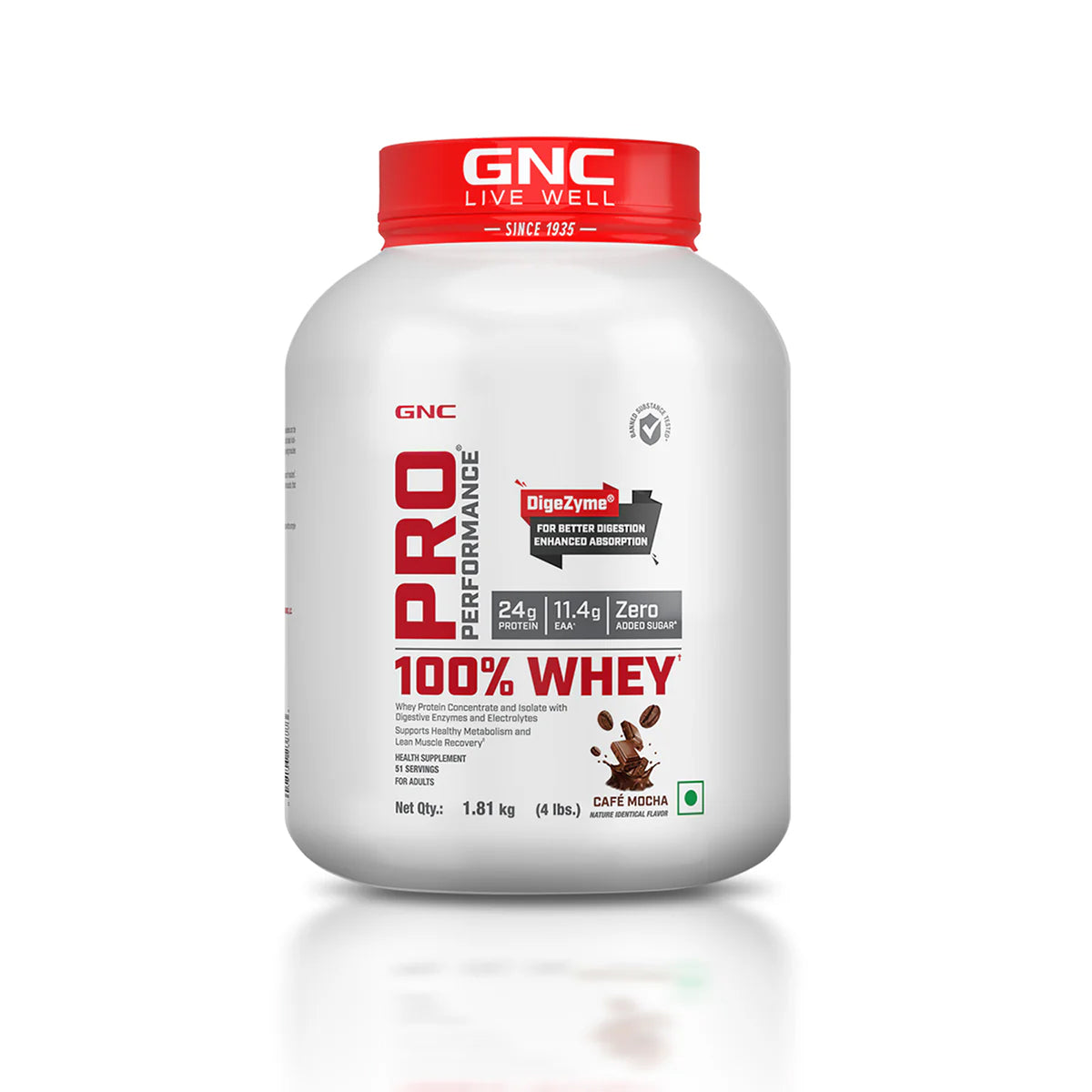 GNC Pro Performance 100% Whey Protein Powder & Steel Shaker (Café Mocha, 4 lbs with Steel Shaker)