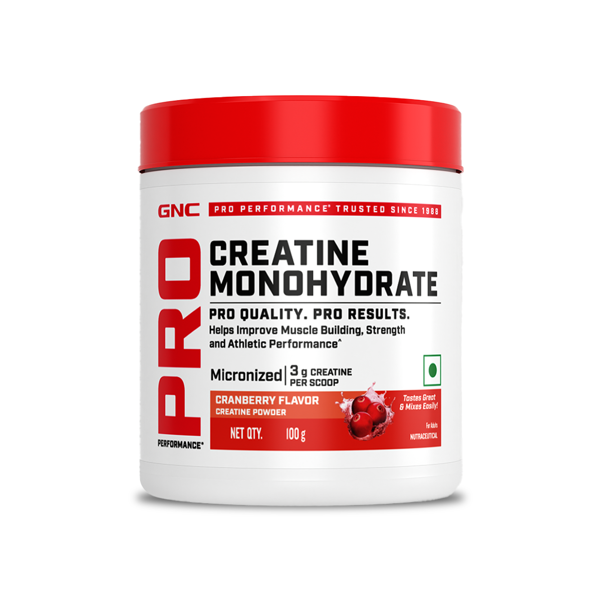 GNC Creatine Monohydrate With Steel Shaker (750ml)| 100gm | Cranberry| Boosts Athletic Performance | Fuels Skeletal Muscles | Supports Intense Workout | Promotes Cellular Hydration |Formulated In USA