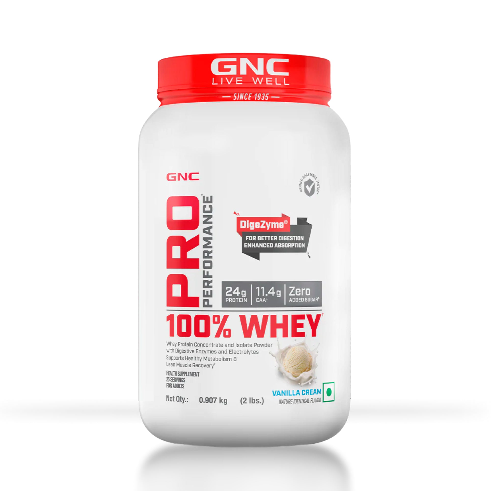 GNC Pro Performance 100% Whey Vanilla Cream + Creatine Monohydrate Combo - Builds Lean Muscles | Promotes Faster Recovery | Boosts Athletic Performance | Hydrates Muscle Cells | 2lbs / 100gm Combo