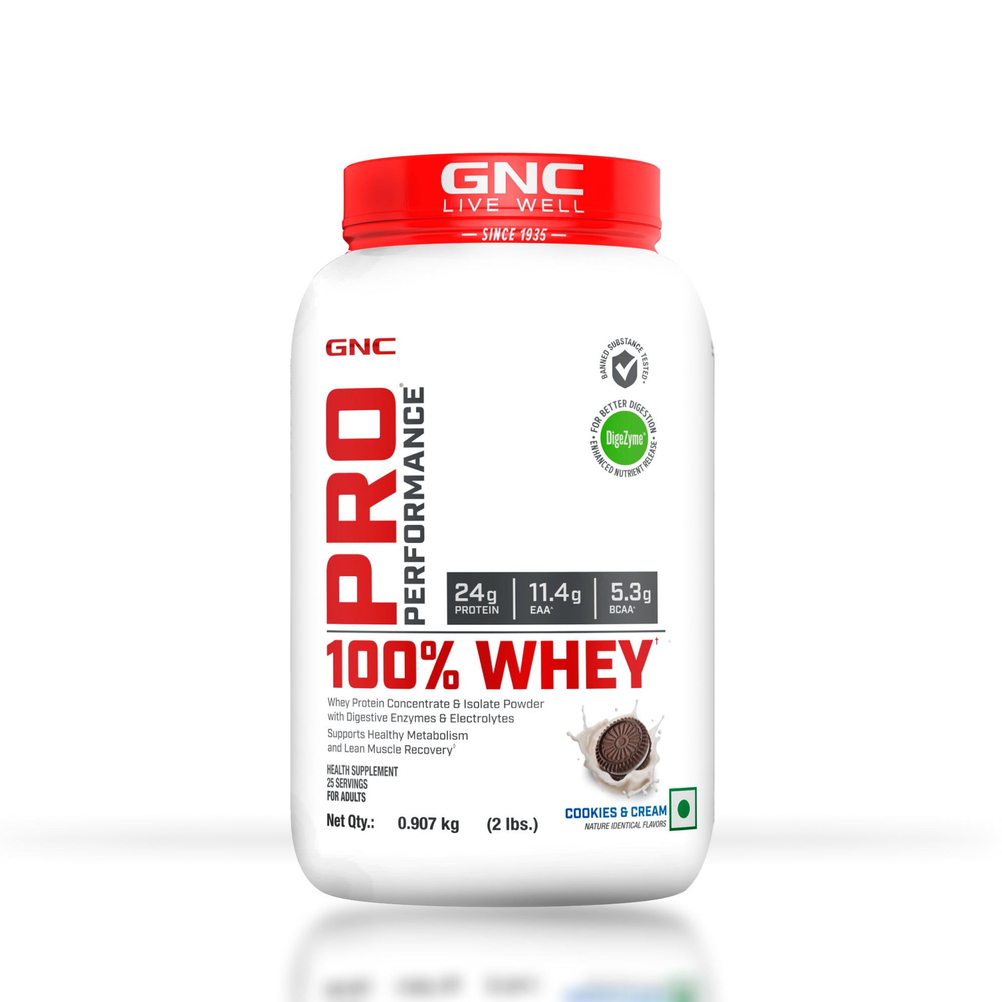 GNC Pro Performance 100% Whey Cookie & Cream + Creatine Monohydrate Combo - Builds Lean Muscles | Promotes Faster Recovery | Boosts Athletic Performance | Hydrates Muscle Cells | 2lbs / 100gm Combo