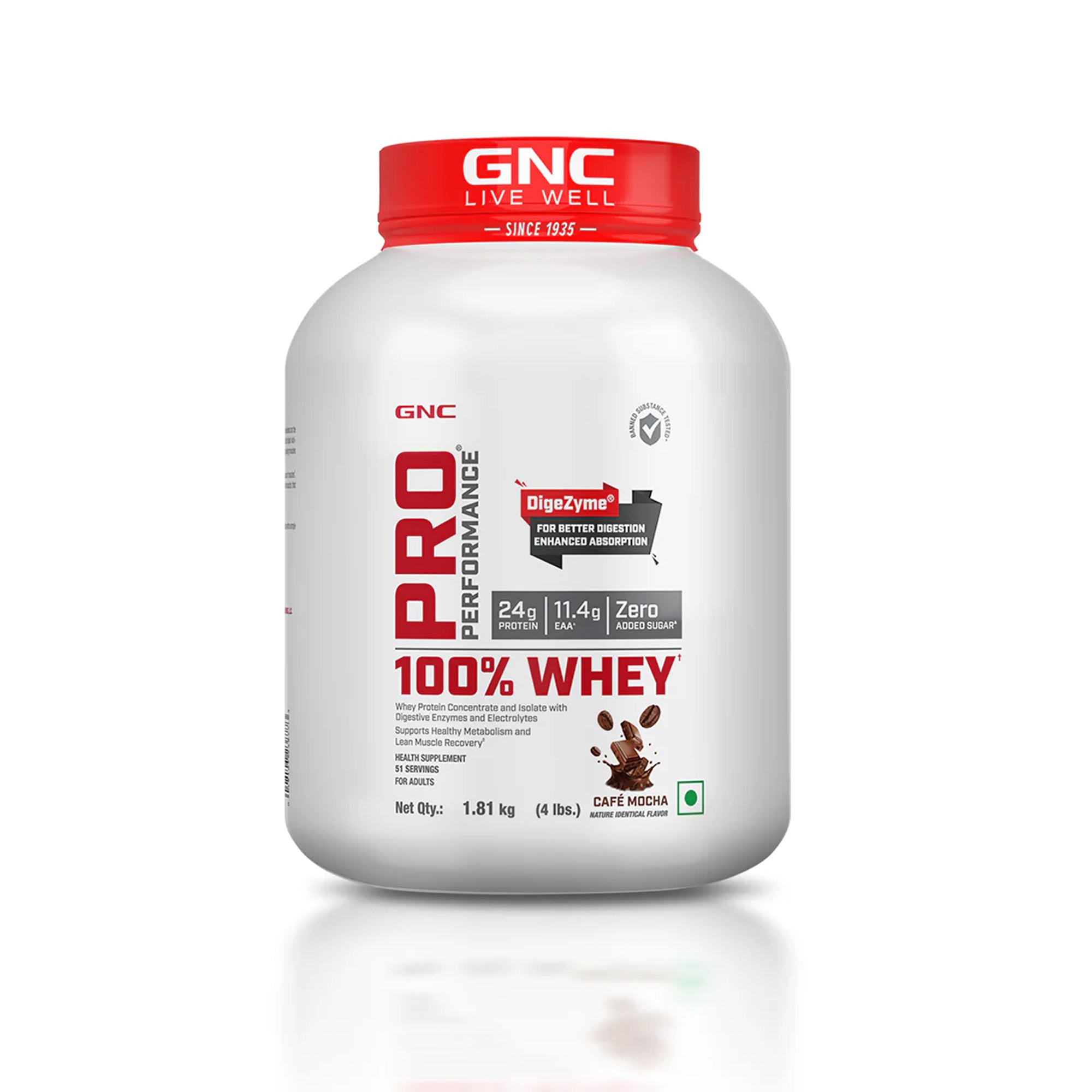 GNC Pro Performance 100% Whey Cafe Mocha+ Creatine Monohydrate Combo - Builds Lean Muscles | Promotes Faster Recovery | Boosts Athletic Performance | Hydrates Muscle Cells | 4lbs / 250gm Combo