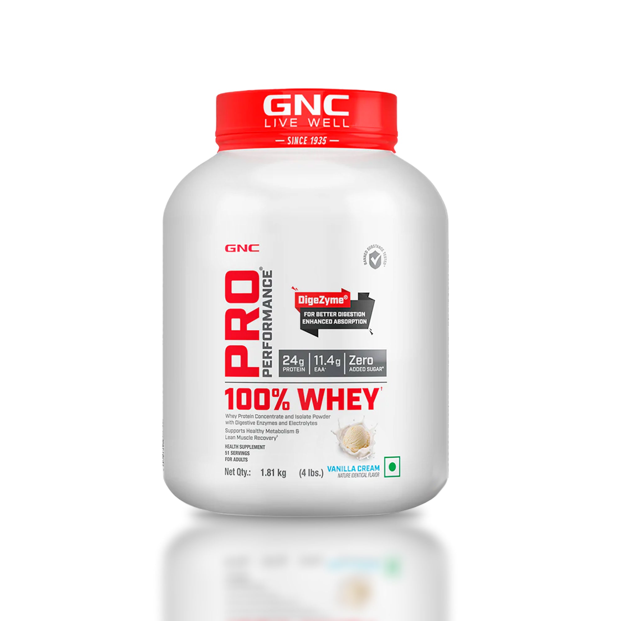 GNC Pro Performance 100% Whey Vanilla + Creatine Monohydrate Combo - Builds Lean Muscles | Promotes Faster Recovery | Boosts Athletic Performance | Hydrates Muscle Cells | 4lbs / 250gm Combo