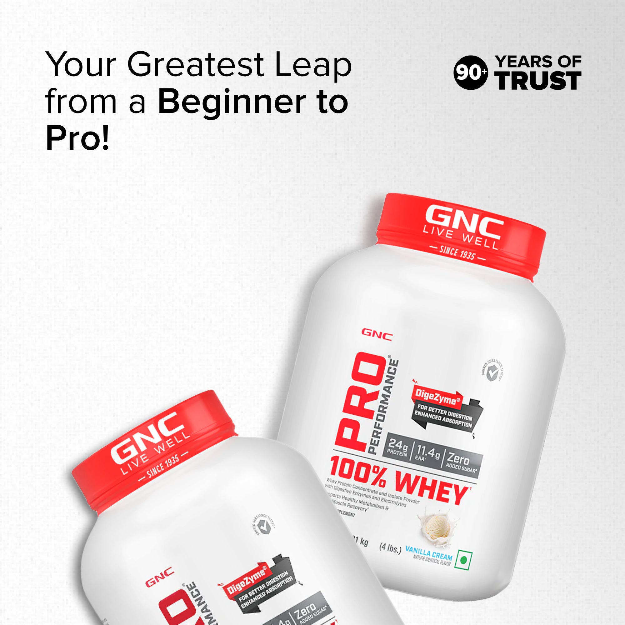 GNC Pro Performance 100% Whey Vanilla + Creatine Monohydrate Combo - Builds Lean Muscles | Promotes Faster Recovery | Boosts Athletic Performance | Hydrates Muscle Cells | 4lbs / 250gm Combo