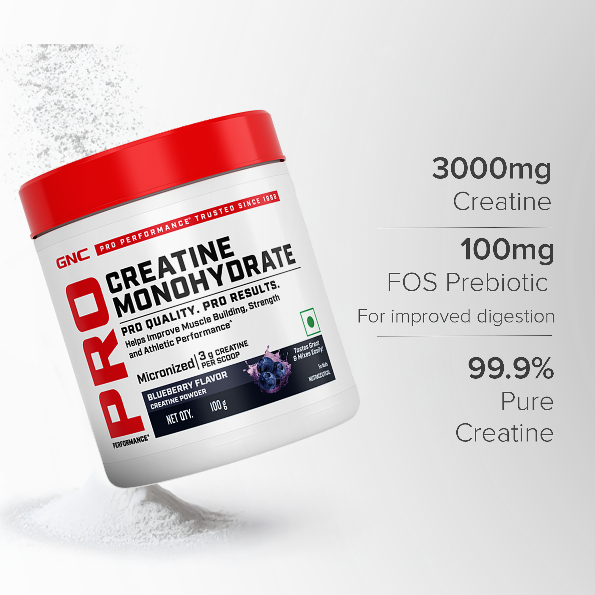 GNC Creatine Monohydrate With Steel Shaker (750ml)| 100gm | Blueberry | Boosts Athletic Performance | Fuels Skeletal Muscles | Supports Intense Workout | Promotes Cellular Hydration |Formulated In USA