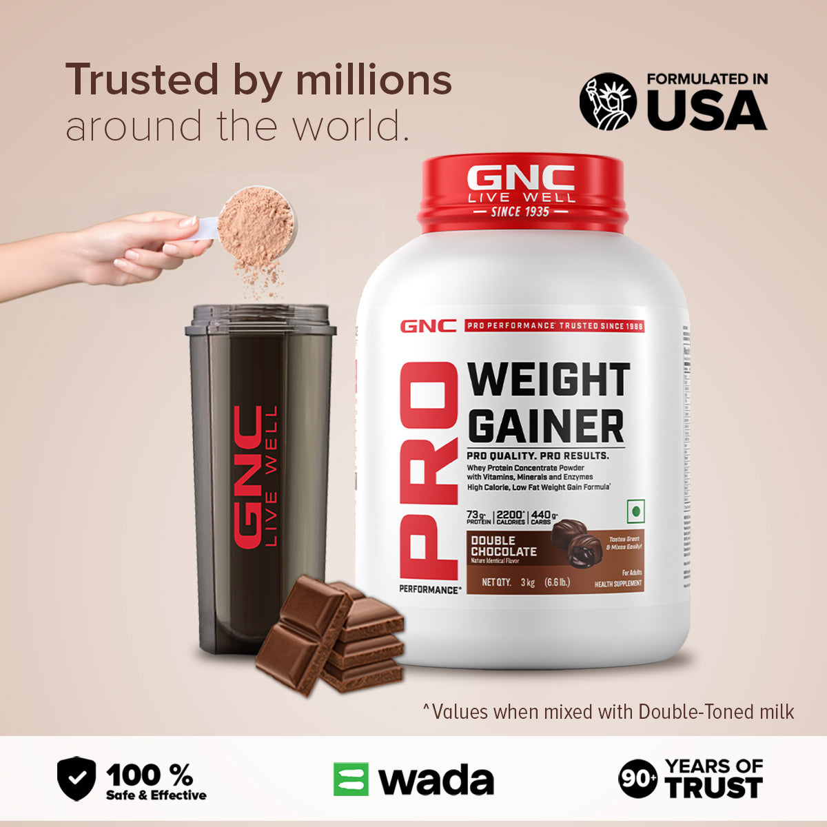GNC Pro Performance Weight Gainer & Steel shaker Combo | 3 Kg | Double Chocolate