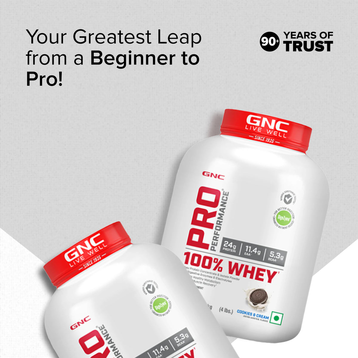 GNC Pro Performance 100% Whey Cookie & Cream + Creatine Monohydrate Combo - Builds Lean Muscles | Promotes Faster Recovery | Boosts Athletic Performance | Hydrates Muscle Cells | 4lbs / 250gm Combo