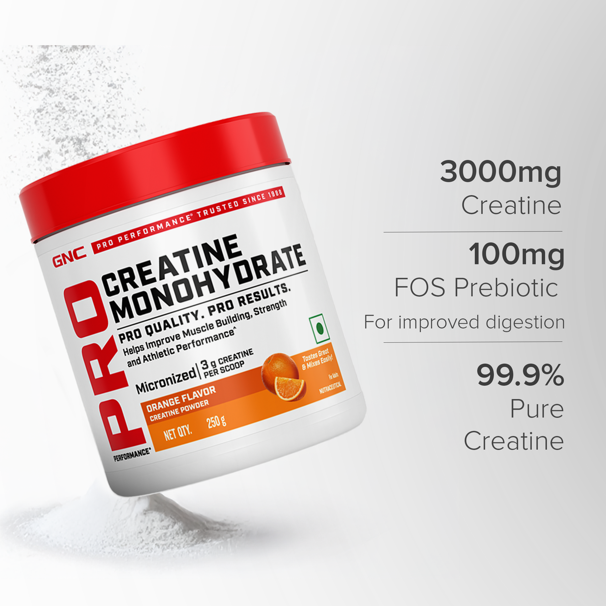 GNC Creatine Monohydrate With Steel Shaker (750ml)| 250gm | Orange | Boosts Athletic Performance | Fuels Skeletal Muscles | Supports Intense Workout | Promotes Cellular Hydration |Formulated In USA
