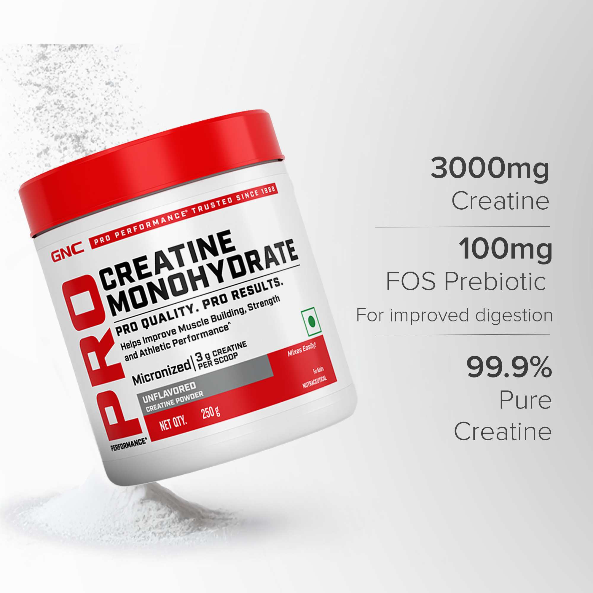 GNC Creatine Monohydrate With Steel Shaker (750ml)| 250gm | Unflavoured | Boosts Athletic Performance | Fuels Skeletal Muscles | Supports Intense Workout | Promotes Cellular Hydration |Formulated In USA
