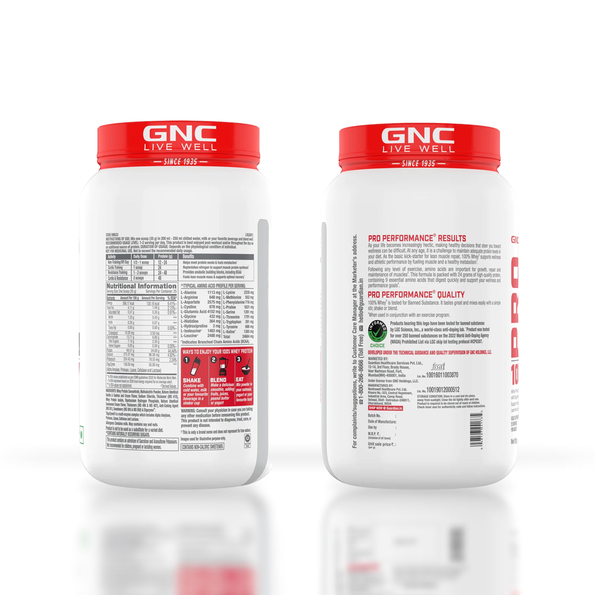 GNC Pro Performance 100% Whey Vanilla Cream + Creatine Monohydrate Combo - Builds Lean Muscles | Promotes Faster Recovery | Boosts Athletic Performance | Hydrates Muscle Cells | 2lbs / 100gm Combo