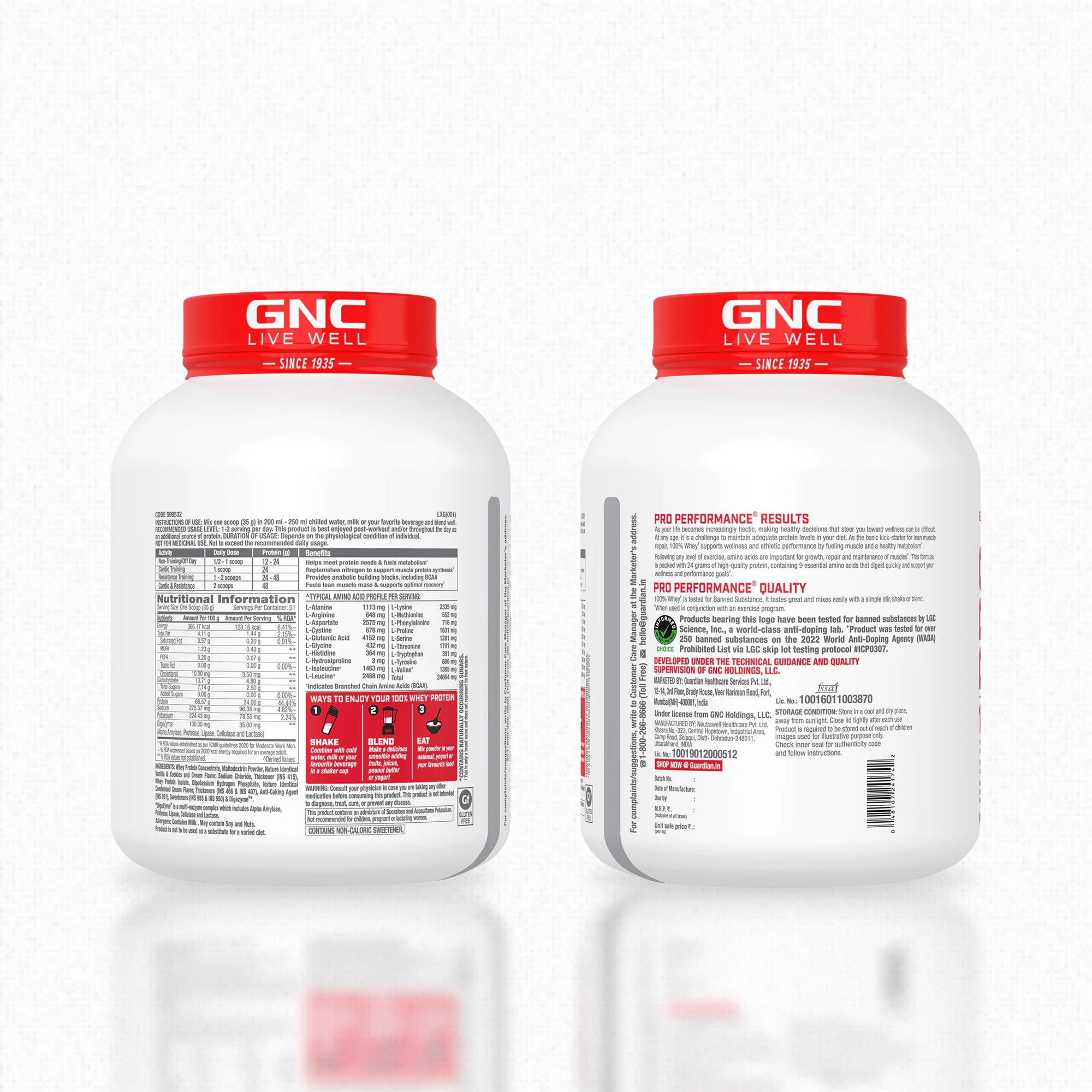 GNC Pro Performance 100% Whey Vanilla + Creatine Monohydrate Combo - Builds Lean Muscles | Promotes Faster Recovery | Boosts Athletic Performance | Hydrates Muscle Cells | 4lbs / 250gm Combo