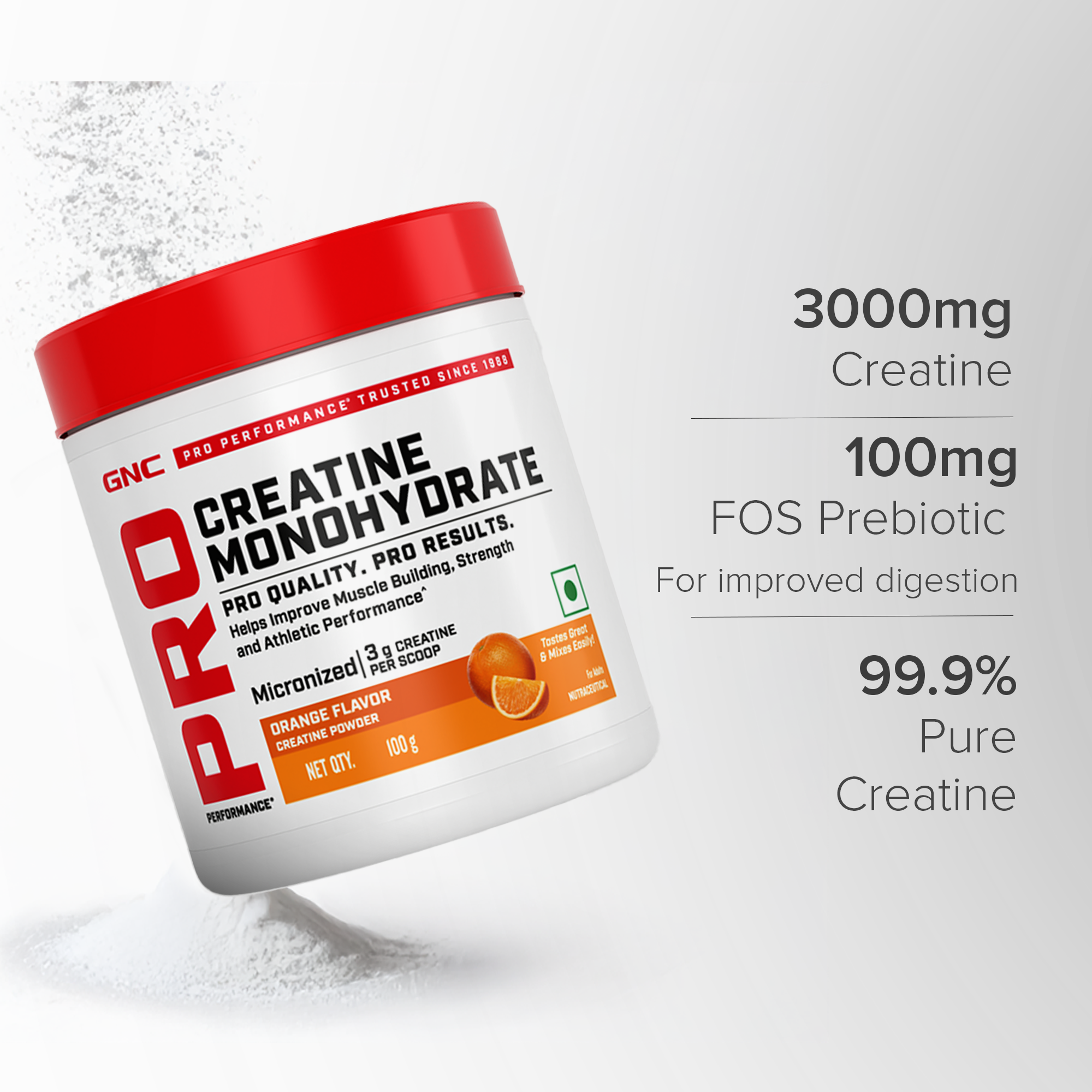 GNC Creatine Monohydrate With Steel Shaker (750ml)| 100gm | Orange | Boosts Athletic Performance | Fuels Skeletal Muscles | Supports Intense Workout | Promotes Cellular Hydration |Formulated In USA