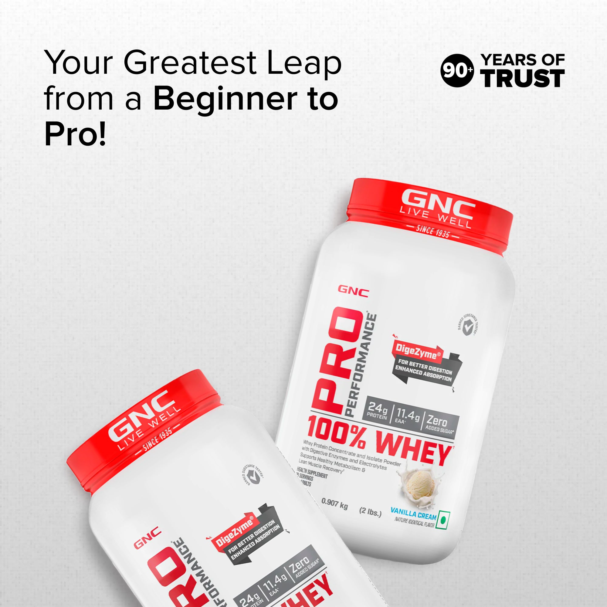 GNC Pro Performance 100% Whey Vanilla Cream + Creatine Monohydrate Combo - Builds Lean Muscles | Promotes Faster Recovery | Boosts Athletic Performance | Hydrates Muscle Cells | 2lbs / 100gm Combo