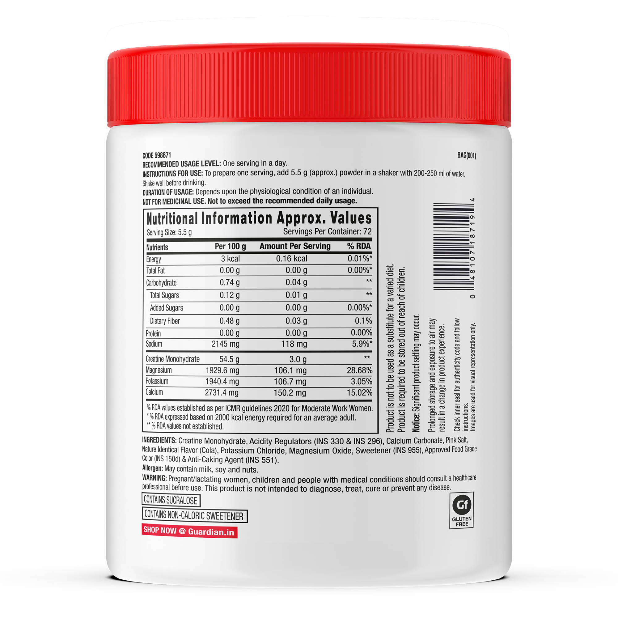 GNC Creatine+ Electrolytes | 3g Creatine Monohydrate + Sodium, Potassium, Calcium, Magnesium | Boosts Muscle Growth, Hydration, Energy & Recovery | Zero Sugar | 100% Veg | 400g | Cola