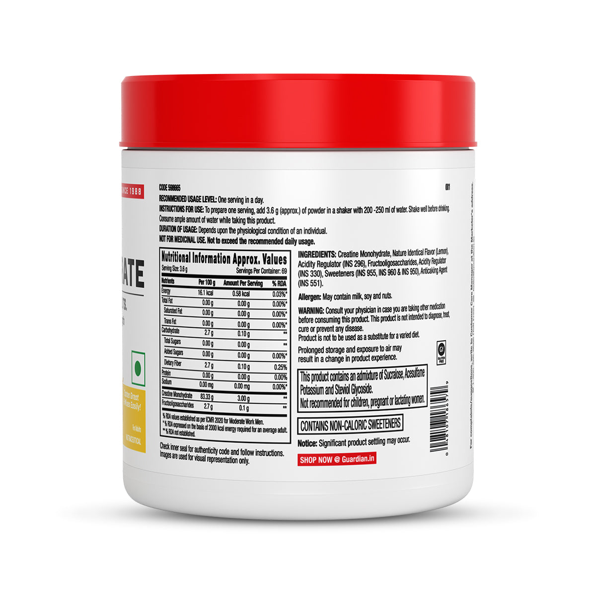 Creatine Monohydrate Lemon 250g