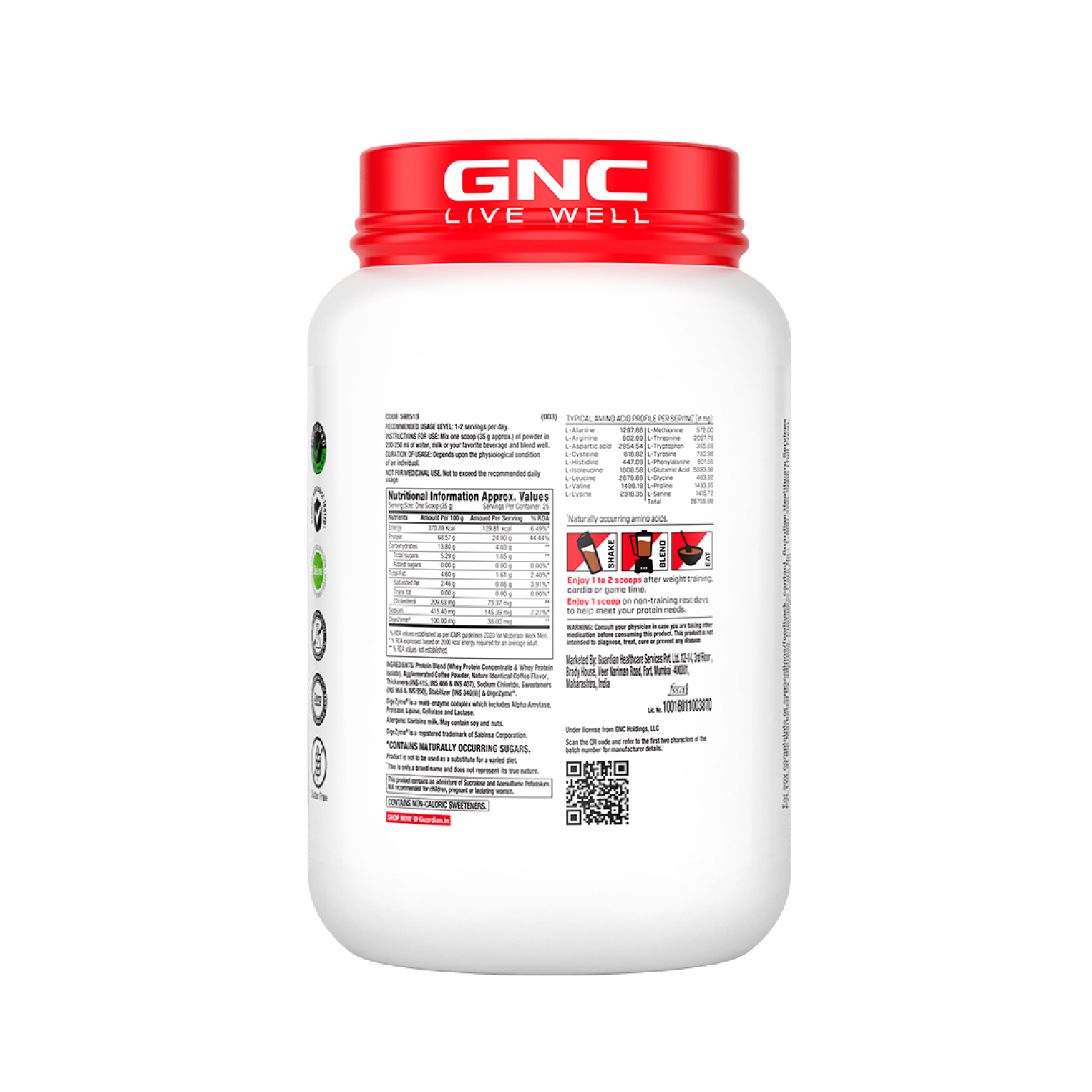 GNC Pro Performance 100% Whey Protein | New Formulation | 24g Protein, 5.7g BCAAs, 12.3g EAAs | Added DigeZyme® |  Low Carb (4.51g), No Added Sugar I Cafe Mocha I 907 GM
