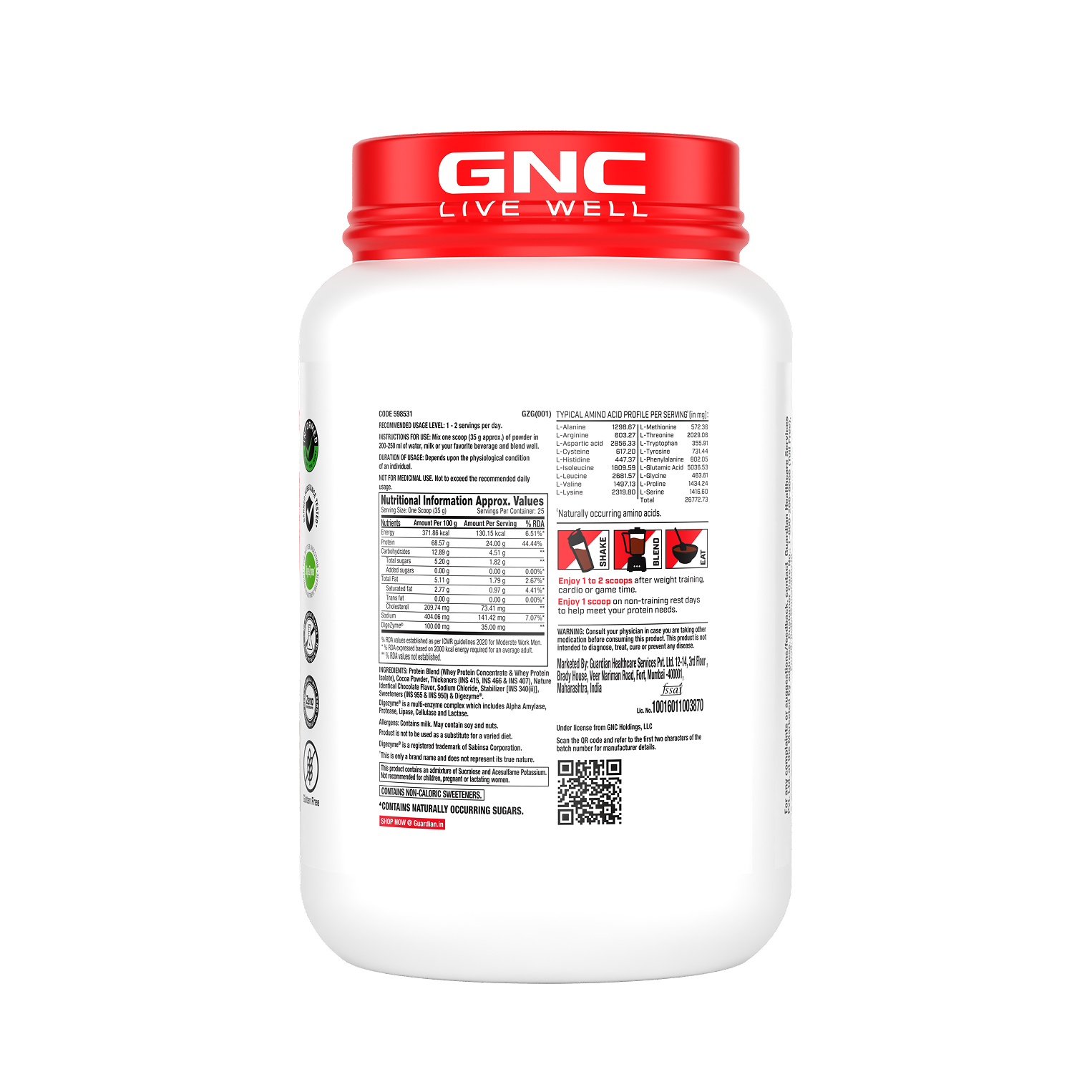 GNC Pro Performance 100% Whey Protein | New Formulation | 24g Protein, 5.7g BCAAs, 12.3g EAAs | Added DigeZyme® |  Low Carb (4.51g), No Added Sugar I Chocolate Supreme I 907 GM