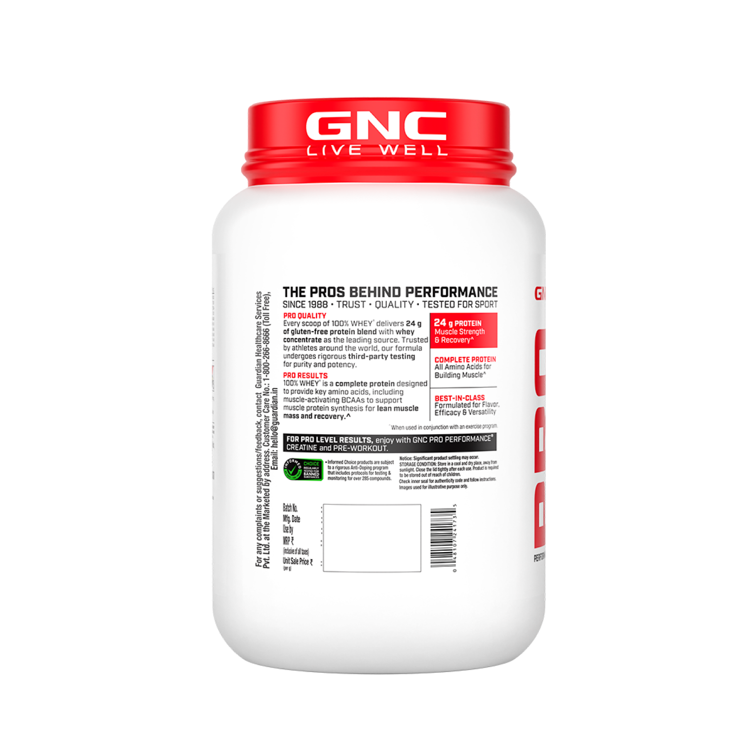 GNC Pro Performance 100% Whey Protein | New Formulation | 24g Protein, 5.7g BCAAs, 12.3g EAAs | Added DigeZyme® |  Low Carb (4.51g), No Added Sugar I Mawa Kulfi I 907 GM