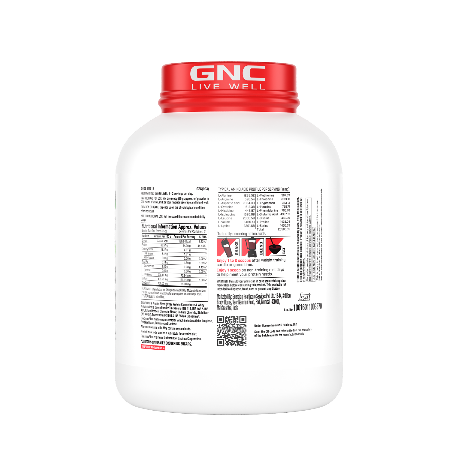 GNC Pro Performance 100% Whey Protein | New Formulation | 24g Protein, 5.7g BCAAs, 12.3g EAAs | Added DigeZyme® |  Low Carb (4.51g), No Added Sugar I Chocolate Fudge I 1.81 Kg