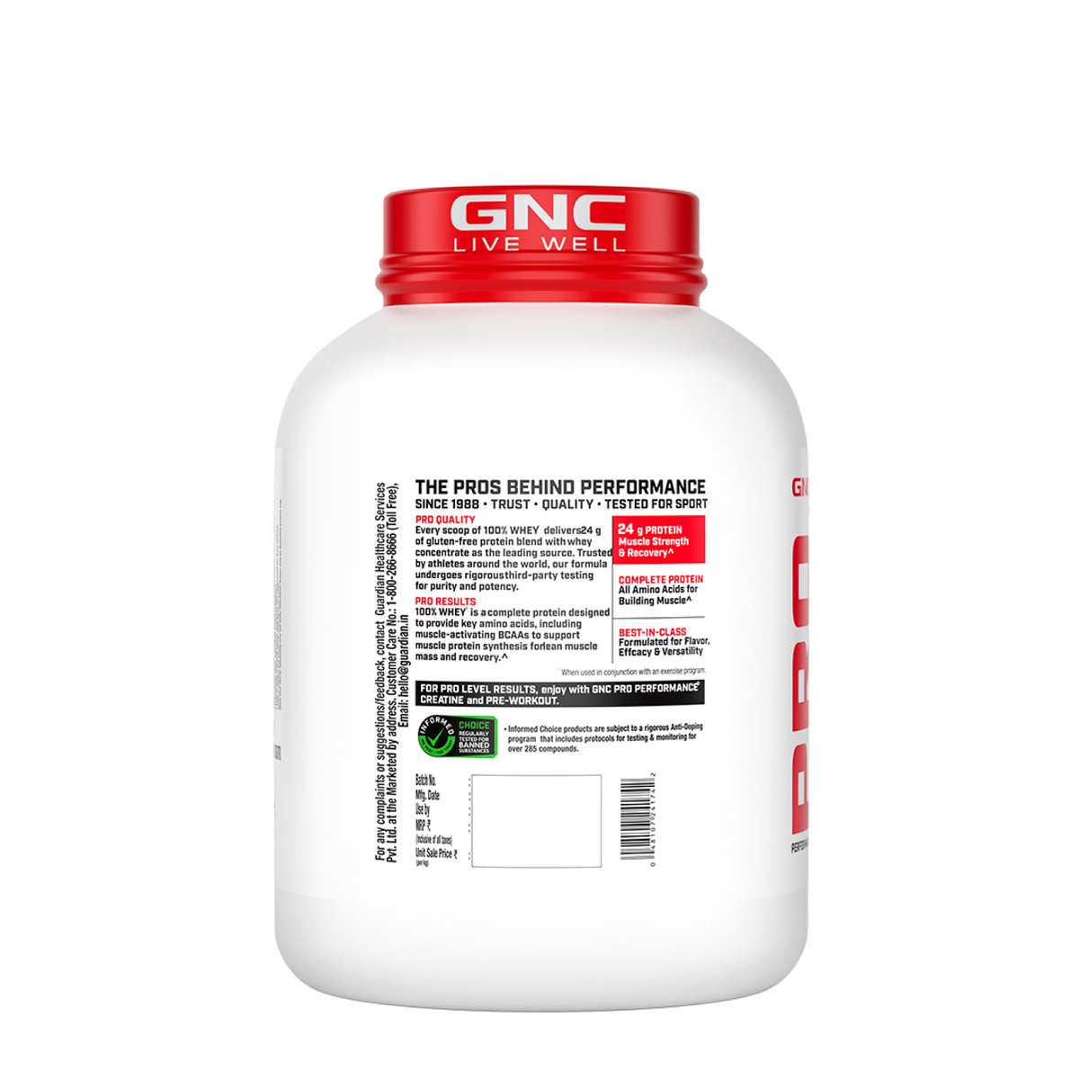 GNC Pro Performance 100% Whey Protein | New Formulation | 24g Protein, 5.7g BCAAs, 12.3g EAAs | Added DigeZyme® |  Low Carb (4.51g), No Added Sugar I Mango Smoothie I 1.81 Kg