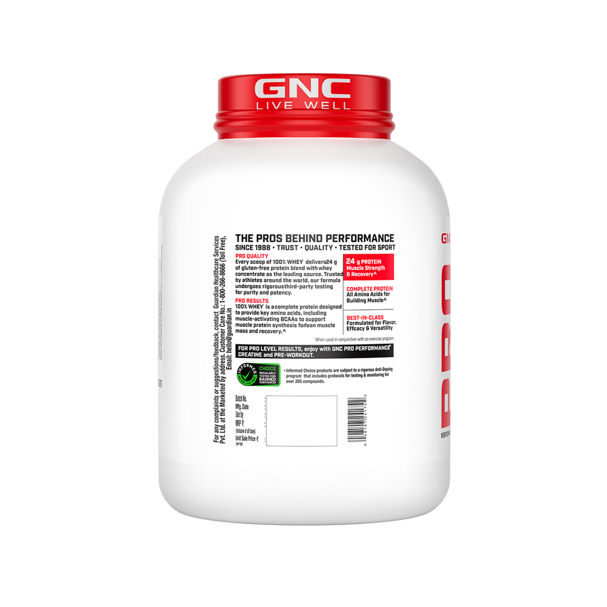 GNC Pro Performance 100% Whey Protein | New Formulation | 24g Protein, 5.7g BCAAs, 12.3g EAAs | Added DigeZyme® |  Low Carb (4.51g), No Added Sugar I Café Mocha I 1.81 Kg