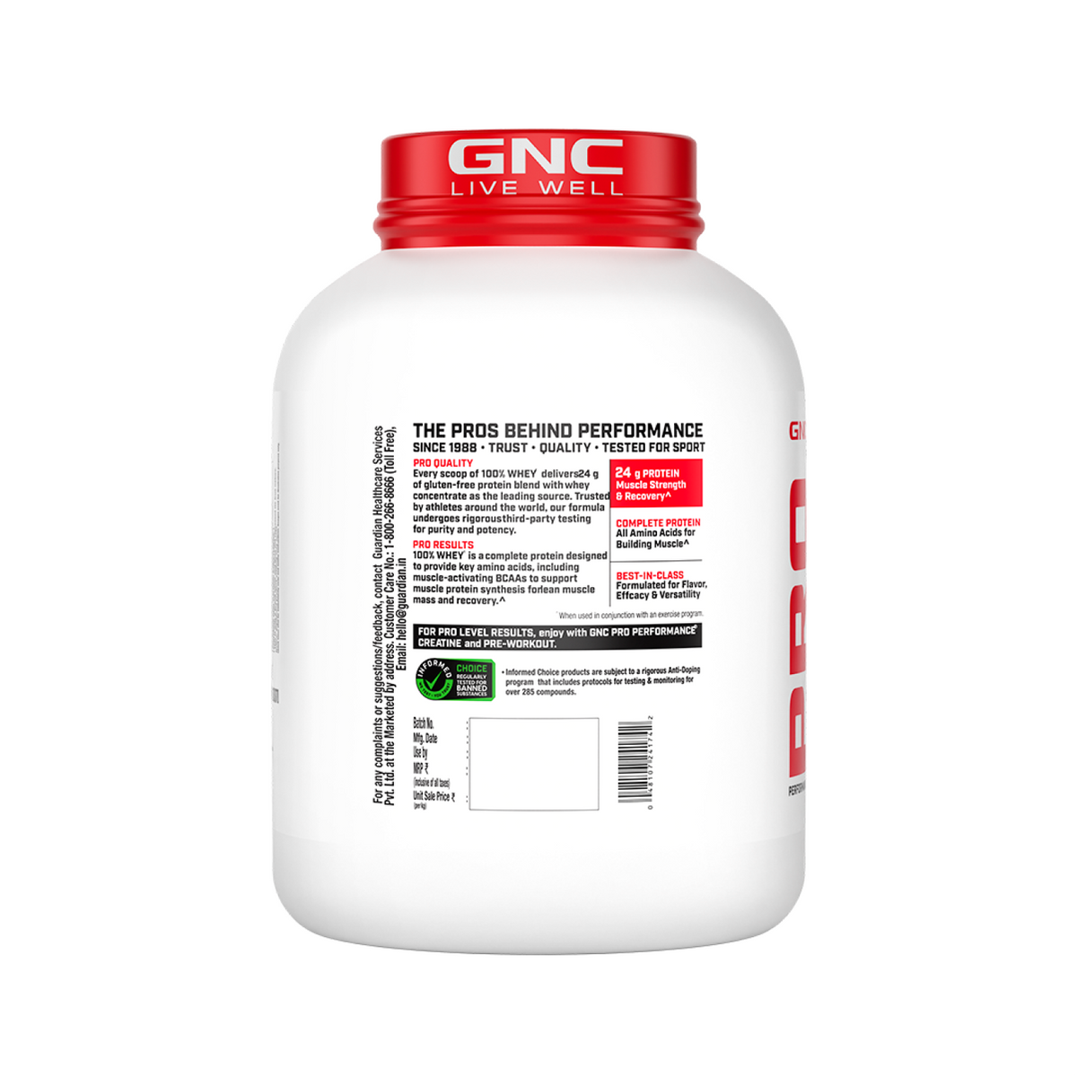 GNC Pro Performance 100% Whey Protein | New Formulation | 24g Protein, 5.7g BCAAs, 12.3g EAAs | Added DigeZyme® |  Low Carb (4.51g), No Added Sugar I Chocolate Supreme I 1.81 Kg