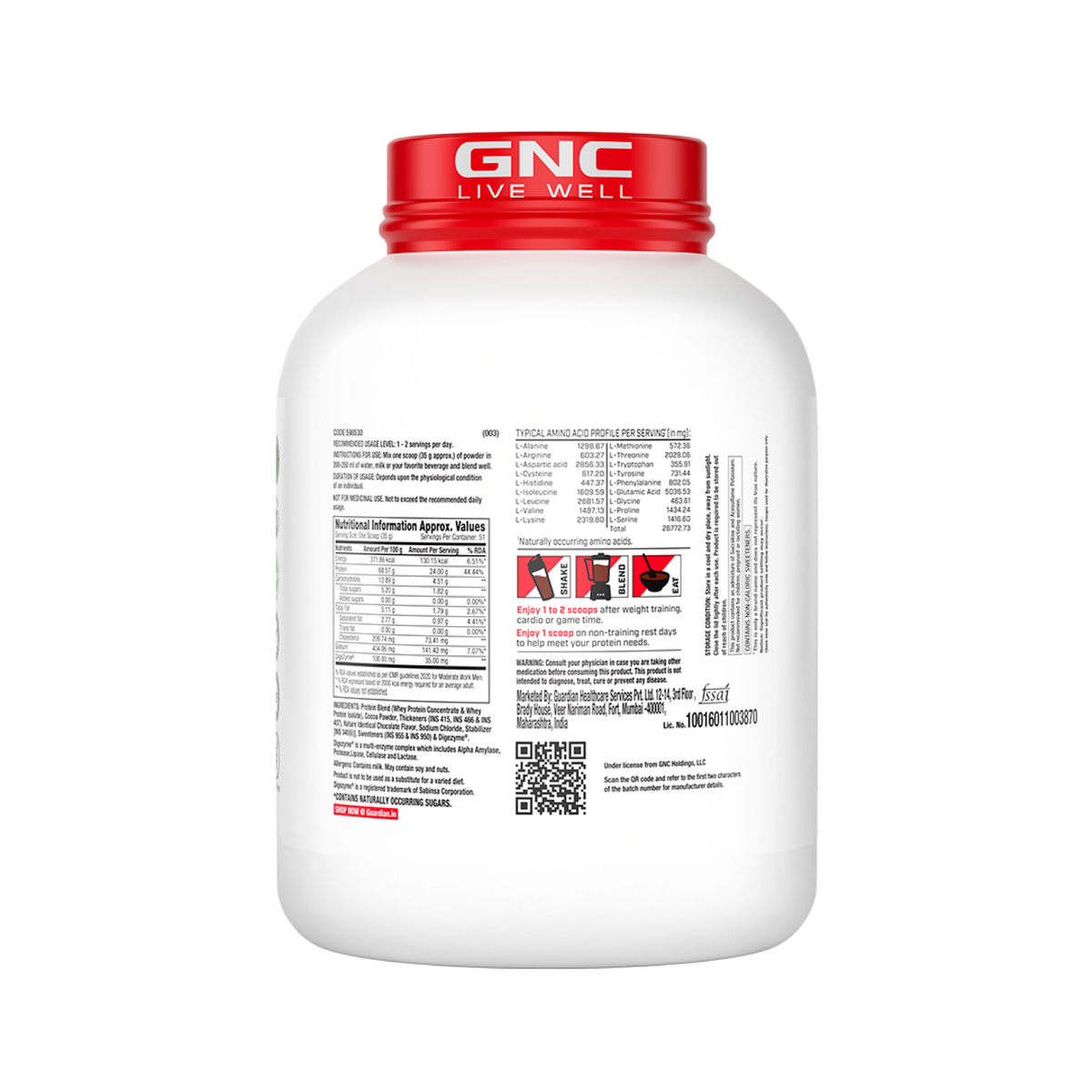 GNC Pro Performance 100% Whey Protein | New Formulation | 24g Protein, 5.7g BCAAs, 12.3g EAAs | Added DigeZyme® |  Low Carb (4.51g), No Added Sugar I Chocolate Supreme I 1.81 Kg