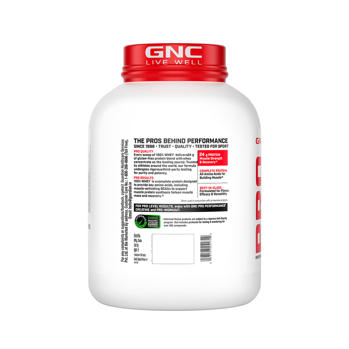 GNC Pro Performance 100% Whey Protein | New Formulation | 24g Protein, 5.7g BCAAs, 12.3g EAAs | Added DigeZyme® |  Low Carb (4.51g), No Added Sugar I Kesar Pista I 1.81 Kg