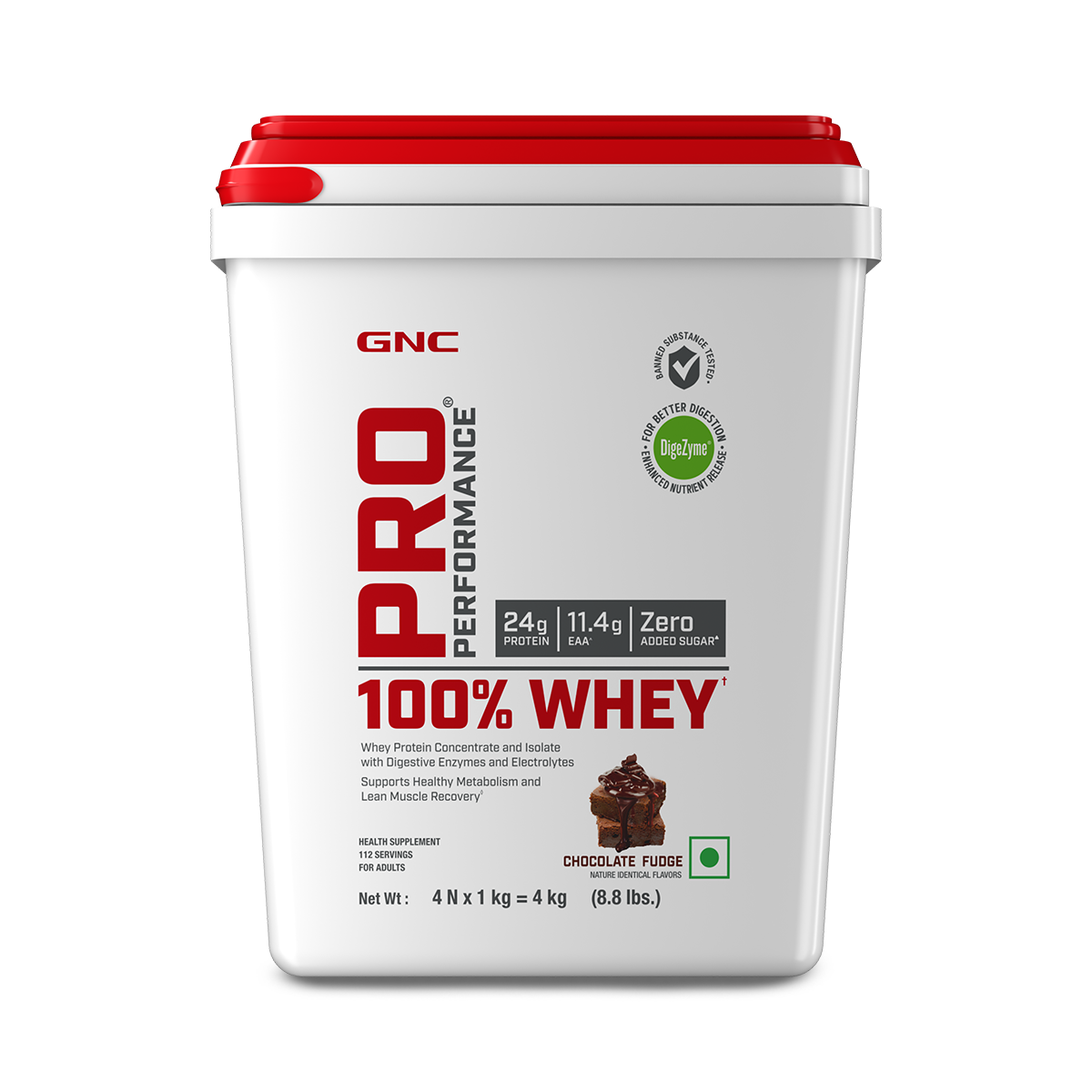GNC Pro Performance 100% Whey Protein Powder | Boosts Strength & Endurance | Builds Lean Muscles | Fastens Muscle Recovery | Formulated In USA | 24g Protein | 5.5g BCAA | Chocolate Fudge | 5 lbs