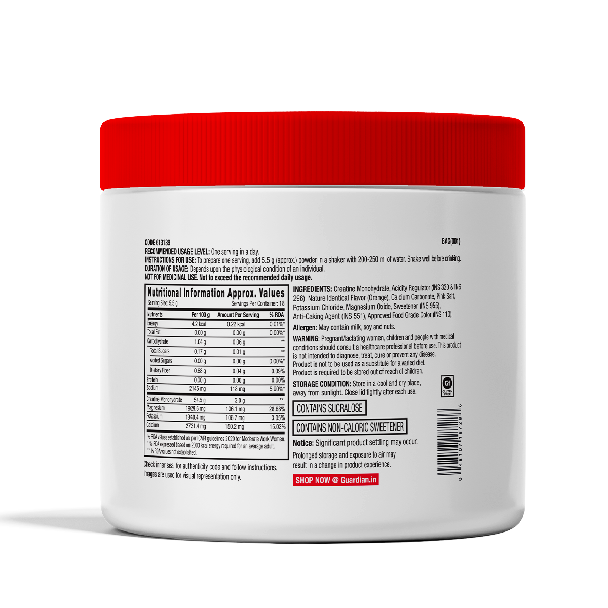 GNC Creatine+ Electrolytes | 3g Creatine Monohydrate + Sodium, Potassium, Calcium, Magnesium | Boosts Muscle Growth, Hydration, Energy & Recovery | Zero Sugar | 100% Veg | 100g | Orange