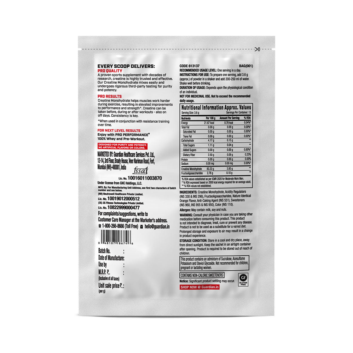 GNC Pro Performance Creatine Monohydrate - Pack of 3 (Orange, Blueberry & Creanberry)