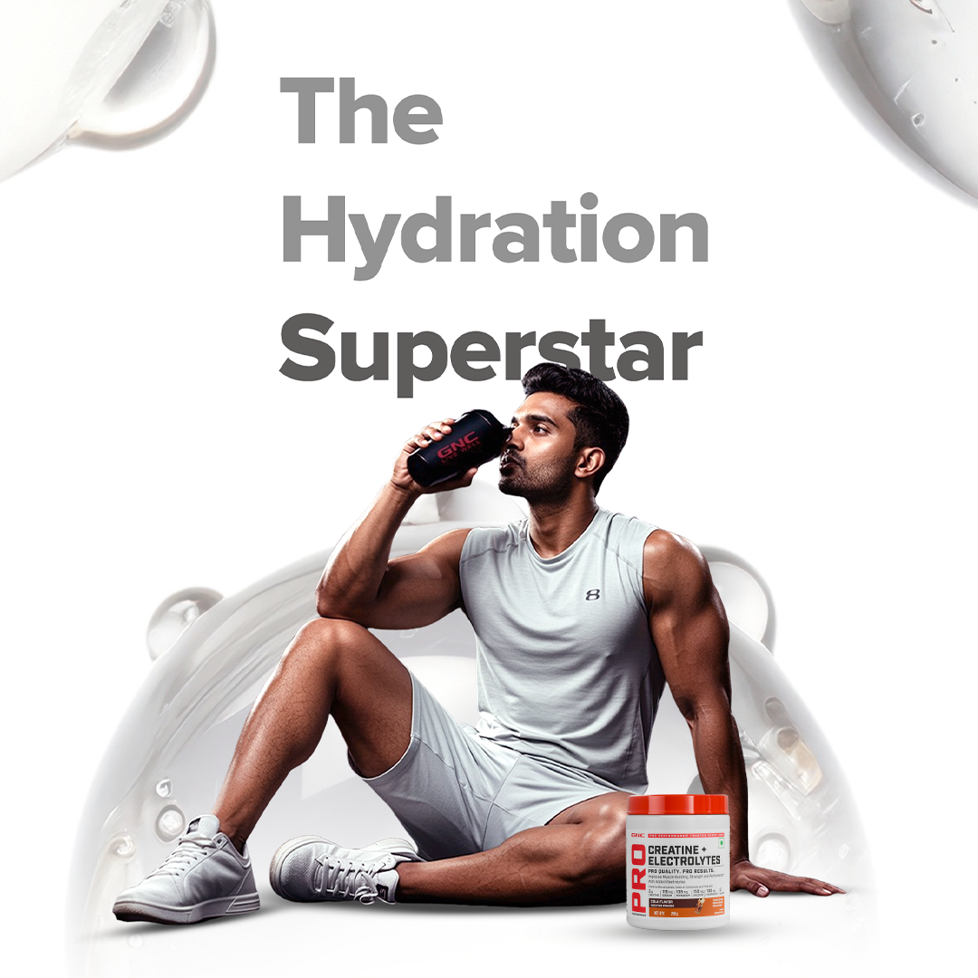 GNC Creatine+ Electrolytes | 3g Creatine Monohydrate + Sodium, Potassium, Calcium, Magnesium | Boosts Muscle Growth, Hydration, Energy & Recovery | Zero Sugar | 100% Veg | 250g | Lemon