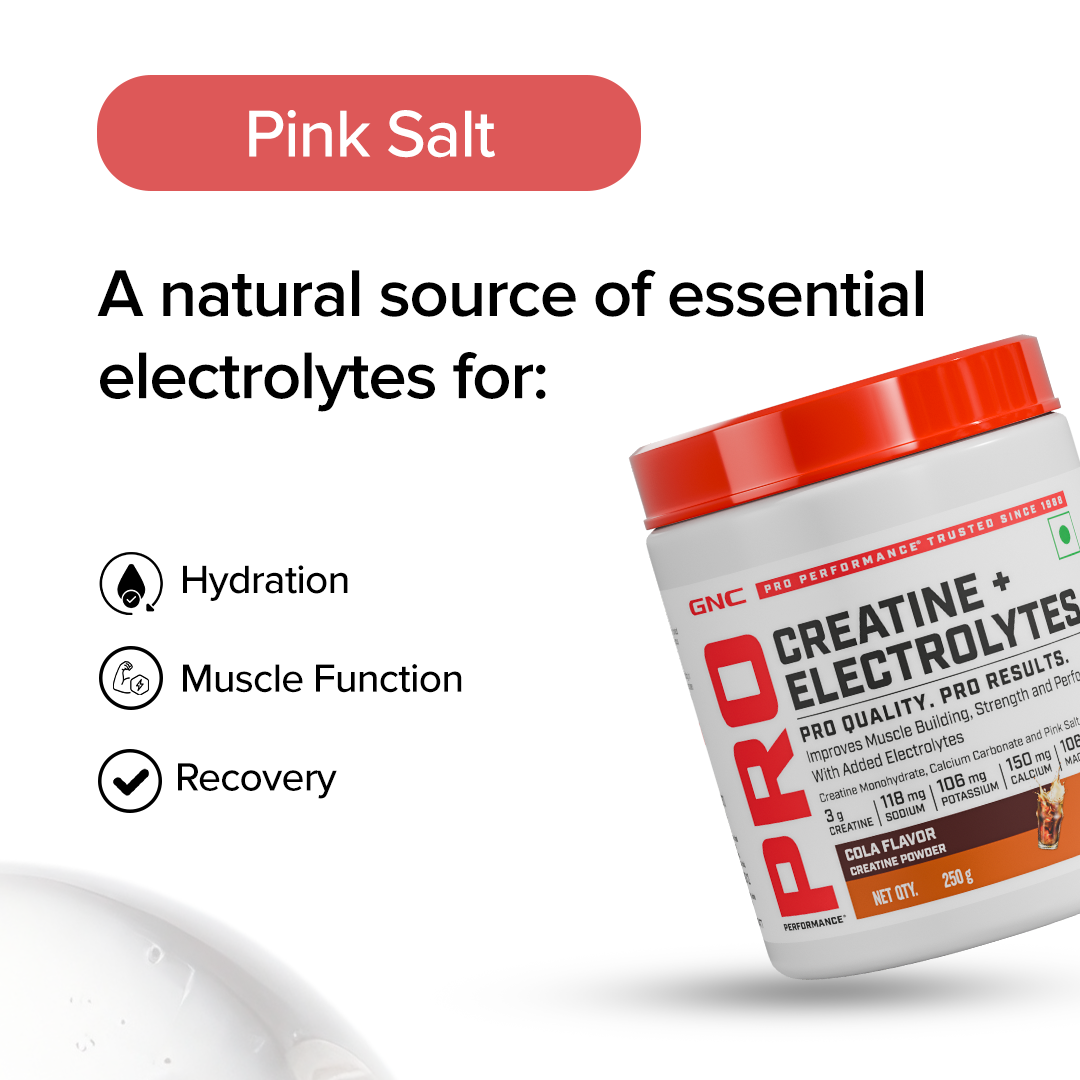 GNC Creatine+ Electrolytes | 3g Creatine Monohydrate + Sodium, Potassium, Calcium, Magnesium | Boosts Muscle Growth, Hydration, Energy & Recovery | Zero Sugar | 100% Veg | 250g | Lemon