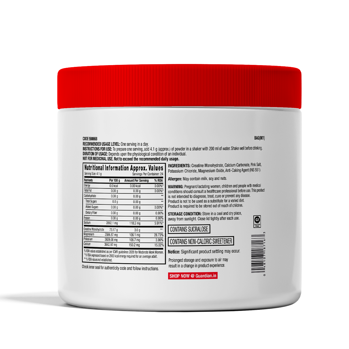 CREATINE + ELECTROLYTES (UNFLAVOURED) POWDER 100G