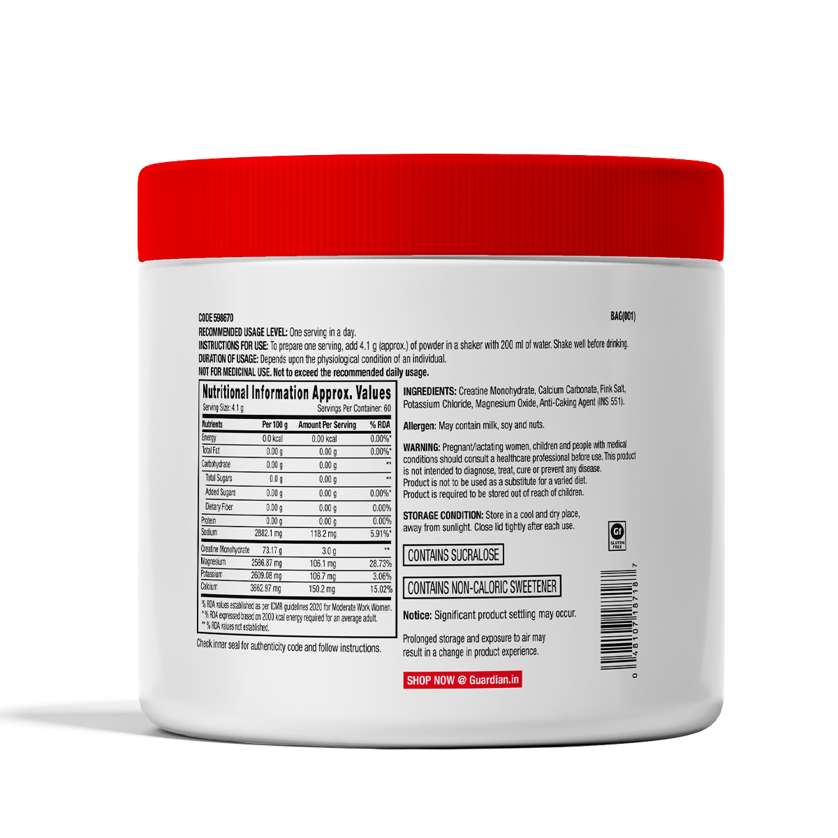 CREATINE + ELECTROLYTES (UNFLAVOURED) POWDER 250G