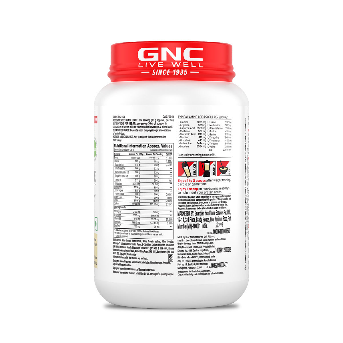 GNC PP 100% WHEY NITRO SURGE VANILLA POWDER 2LBS 907GM