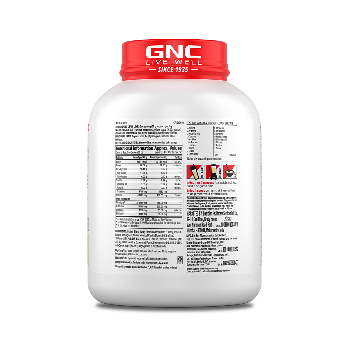 GNC PP 100% WHEY NITRO SURGE VANILLA POWDER 4LBS 1.81KG