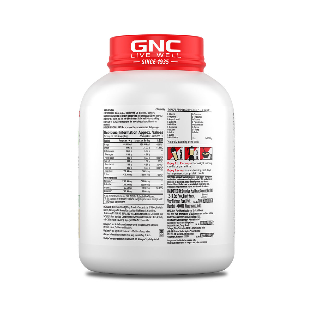 GNC PP 100% WHEY NITRO SURGE VANILLA POWDER 4LBS 1.81KG